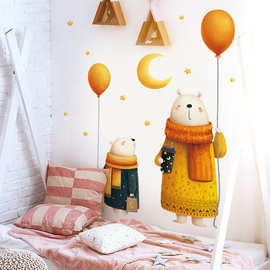 温馨小熊气球背景墙面装饰贴纸宿舍氛围感可移自粘墙贴画 66055