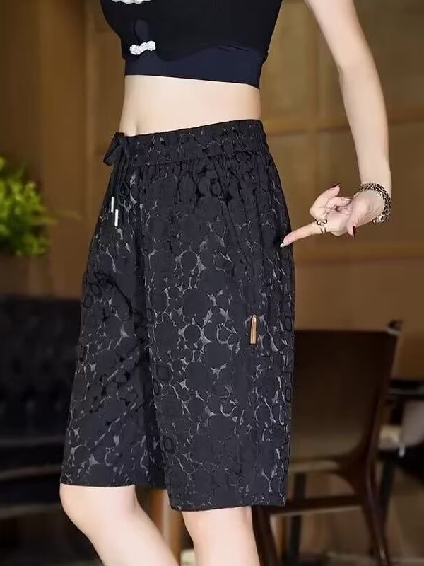 Summer Casual Jacquard Ice Silk Men's Straight Loose Shorts Quick-Dry Versatile Breathable Mid-Length Pants in Stock