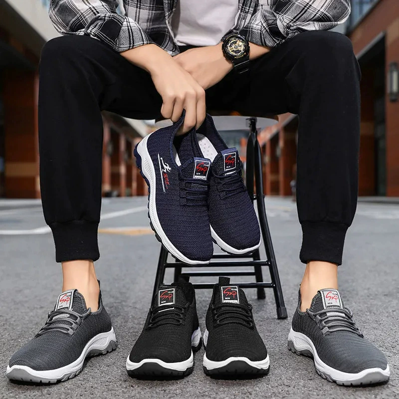 Новые мужские кроссовки для ходьбы, модные повседневные кроссовки из сетчатого трикотажа, оптовая продажа для международной торговли, дышащие кроссовки на мягкой подошве для бега