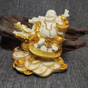 Ivory gold-plated Xuanwu Maitreya decoration Dragon turtle mount smiling Buddha home crafts Buddha statue decoration safe