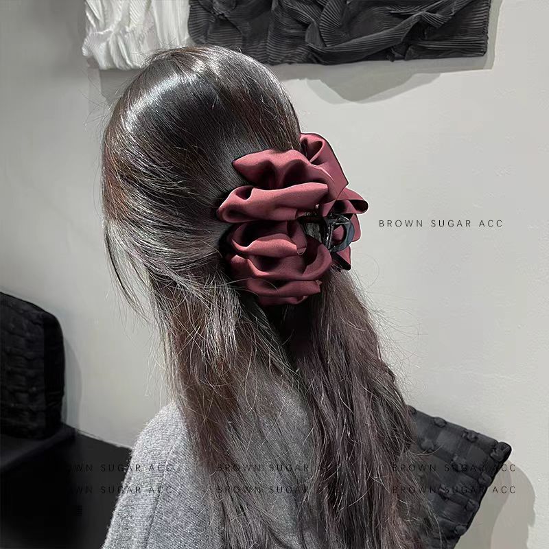 Back of Head Disc Hairpin Satin Wine Red Cloud Grab Clip Bow Grab Clip Elegant High-class Shark Clip