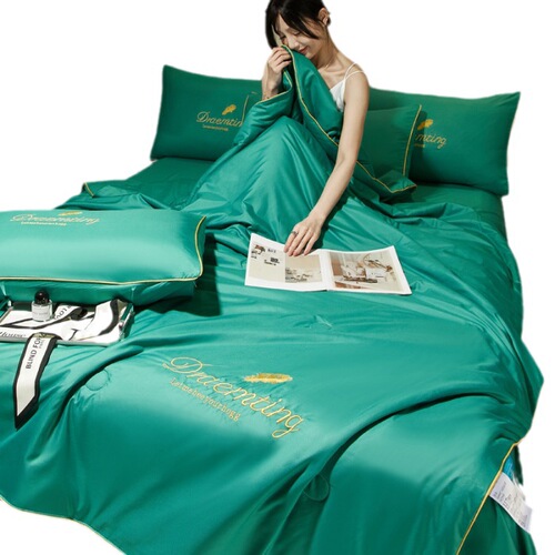 Embroidered quilt summer washed ice silk air-conditioned quilt summer cool quilt light luxury three-piece set four-piece pillowcase summer summer dormitory