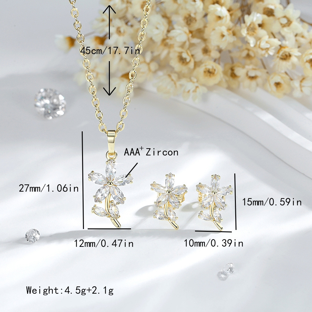Amazon venta transfronteriza colgante floral collar pendientes conjunto de joyas de oro 14K joyas exquisitas al por mayor