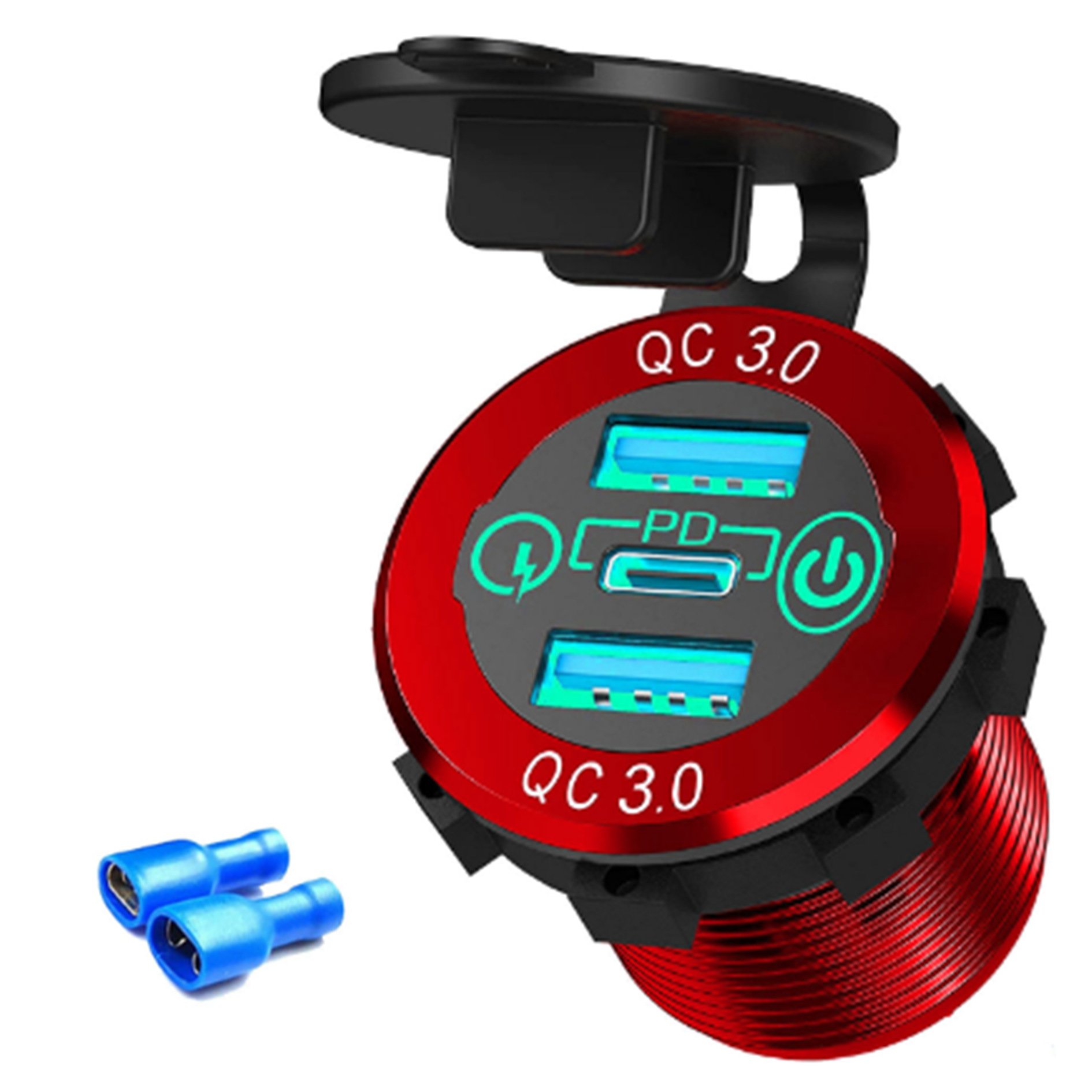 Adecuado para automóvil, automóvil, motocicleta, barco, cargador de automóvil modificado, enchufe USB, interfaz QC3.0 PD a prueba de agua