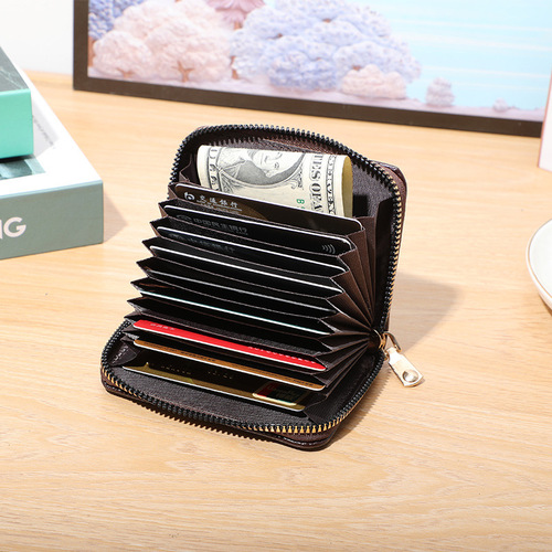 New cross-border best-selling RFID card wallet, unisex multi-slot wallet with lychee pattern and accordion design, coin purse