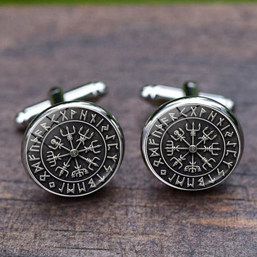 Nordic Viking Compass Cufflinks with Timeless Gemstone French Men's Shirt Silver Cufflinks for Accessory Wholesale