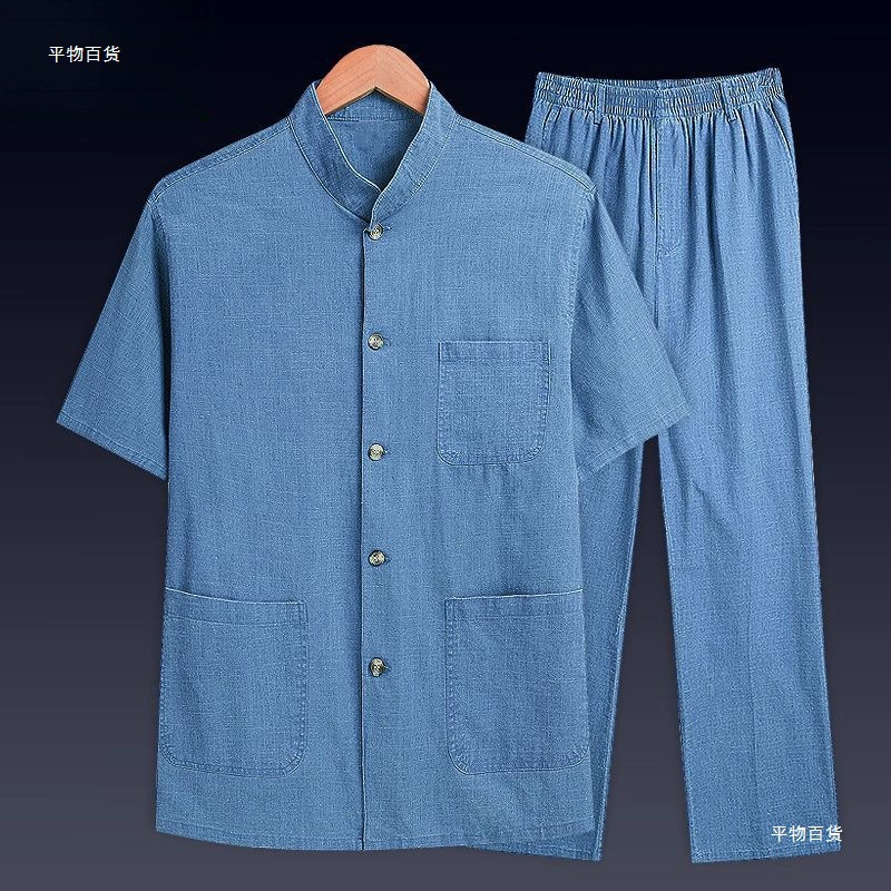 Одежда для пожилых людей для дедушки, свободная одежда для папы среднего и пожилого возраста, летние тонкие льняные костюмы с короткими рукавами в китайском стиле для мужчин, прочные.