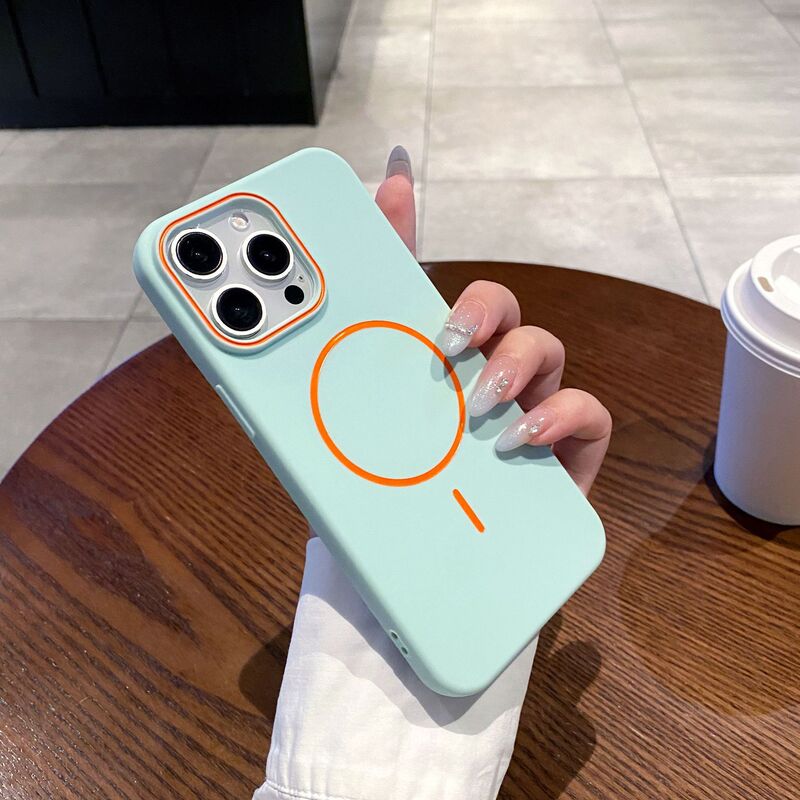 简约磨砂肤感苹果16PM手机壳滴油细圈磁吸iPhone15保护套纯色17|undefined
