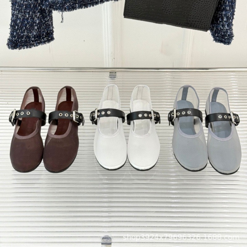 하이 엔드 품질 25 여름 새로운 통기성 메쉬 버클 라운드 발가락 플랫 발레 슈즈 여성용 Mary Jane