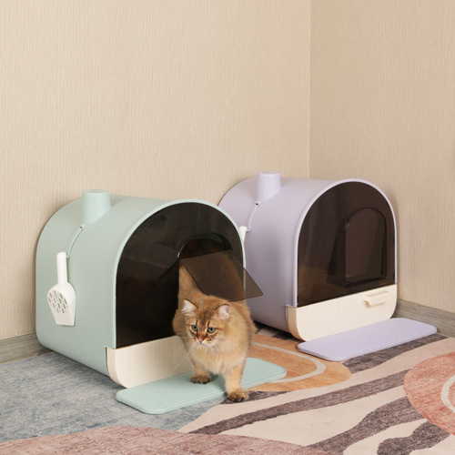 LUSMO Fully Enclosed Cat Litter Box Anti-Splash Cottage Drawer Type Flip-Up Cat Toilet Cat Supplies