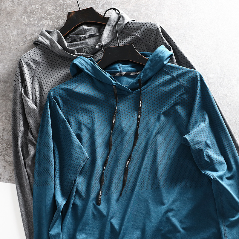 Outdoor Tail Goods for Sports Loose Quick-drying Hooded Sweatshirt Solid Color Long-sleeved T-shirt Summer Thin Casual Men Outdoor Tail Goods for Sports Loose Quick-drying Hooded Sweatshirt Solid Color Long-sleeved T-shirt Summer Thin Casual Men