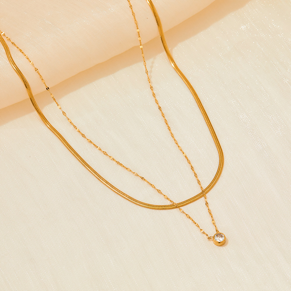 Fashion Solid Color Stainless Steel Inlaid Zircon Necklace_colorza_3