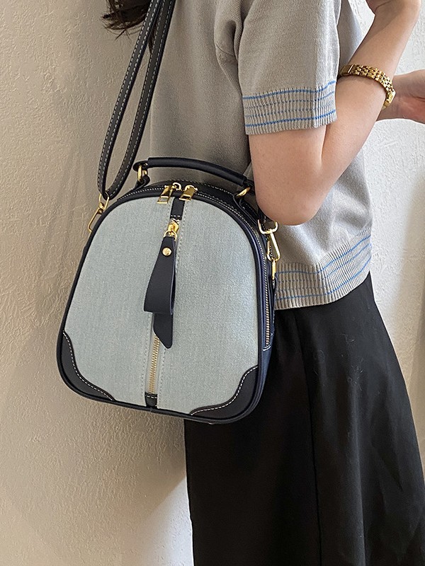 Bolsa de tendencia transfronteriza para mujeres 2026 nuevo nicho jeans empalmado mochila de hombro multifuncional image 3
