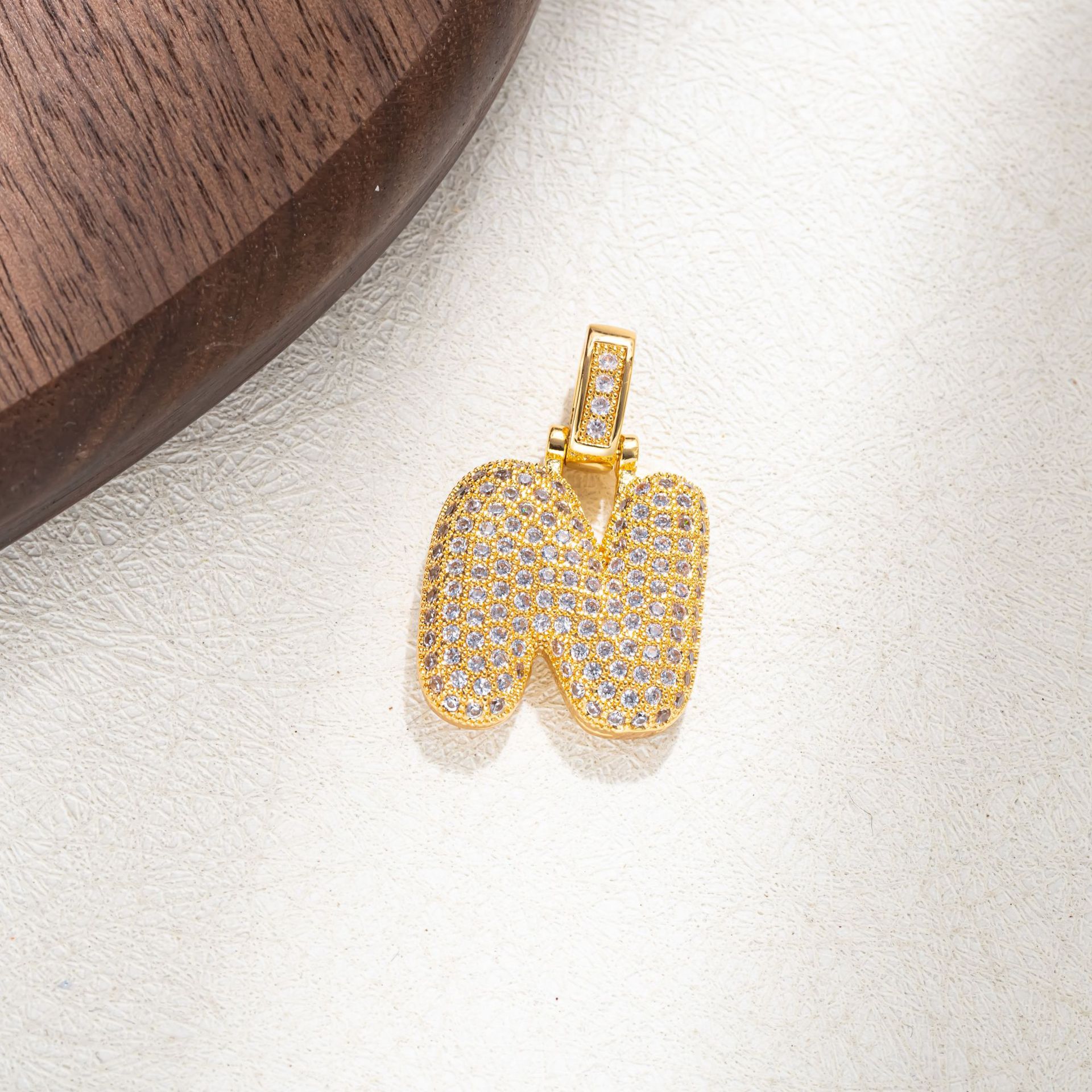 7g Weight Pendant Jewelry Making Type Golden Plated Plating Material Zircon Inlay Material 1 Piece Quantity Casual Occasion Copper Material Letter Pattern Women's Gender Simple Style Style Plating Craft 1 Piece Copper Zircon Letter Pendant 15