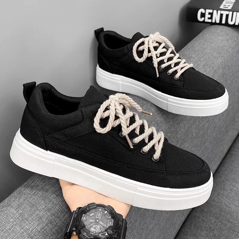 Baskets homme noires en toile doublées pluche polyvalentes_voghion.com