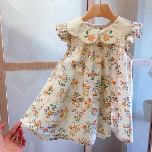 Girls Dress  Thin Children's Summer Style Doll Collar Cherry Small Fresh Baby Baby Dress Trendy