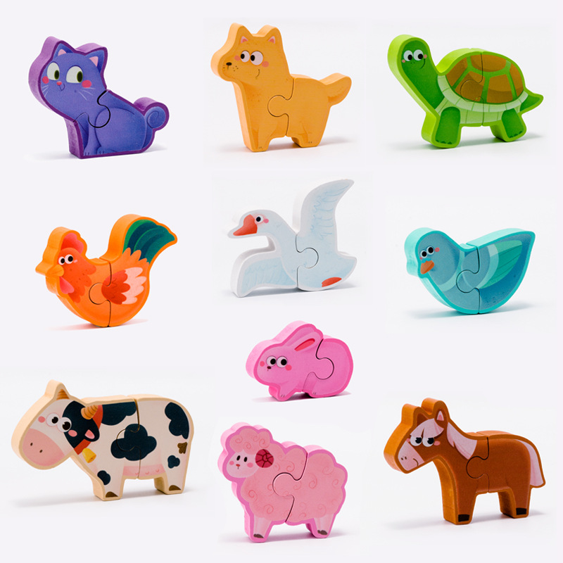 Weiwei Tiger Animal Dinosaurio Apilamiento de madera Rompecabezas 3D Desarrollo tridimensional Educación temprana Juguetes prácticos para bebés y niños pequeños