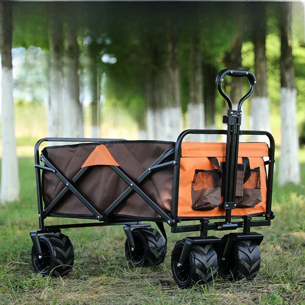New Model of Foldable Camping Cart for Outdoor Use, Large Capacity, with Swivel Wheels, Hand-Pushed Picnic Trailer, Available for Dropshipping