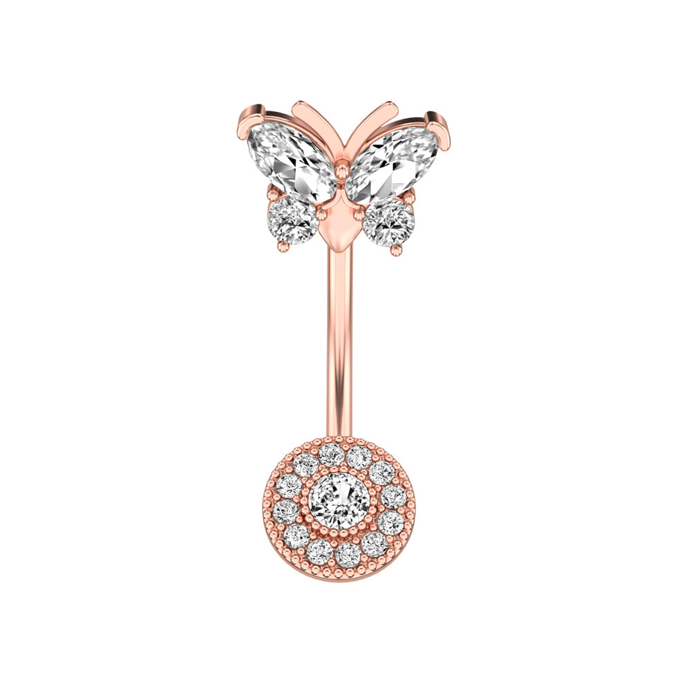 Popular amazon mariposa bajo ronda zircon ombligo anillo ombligo uñas cuerpo piercing joyería ombligo hebilla mariposa