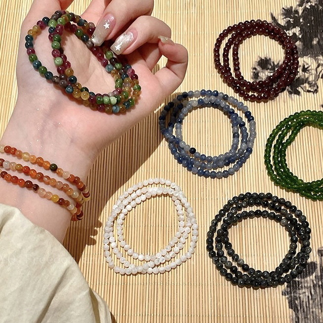 天然石串珠手链女款小众设计感叠戴多圈缠绕手串高颜值学生党手饰