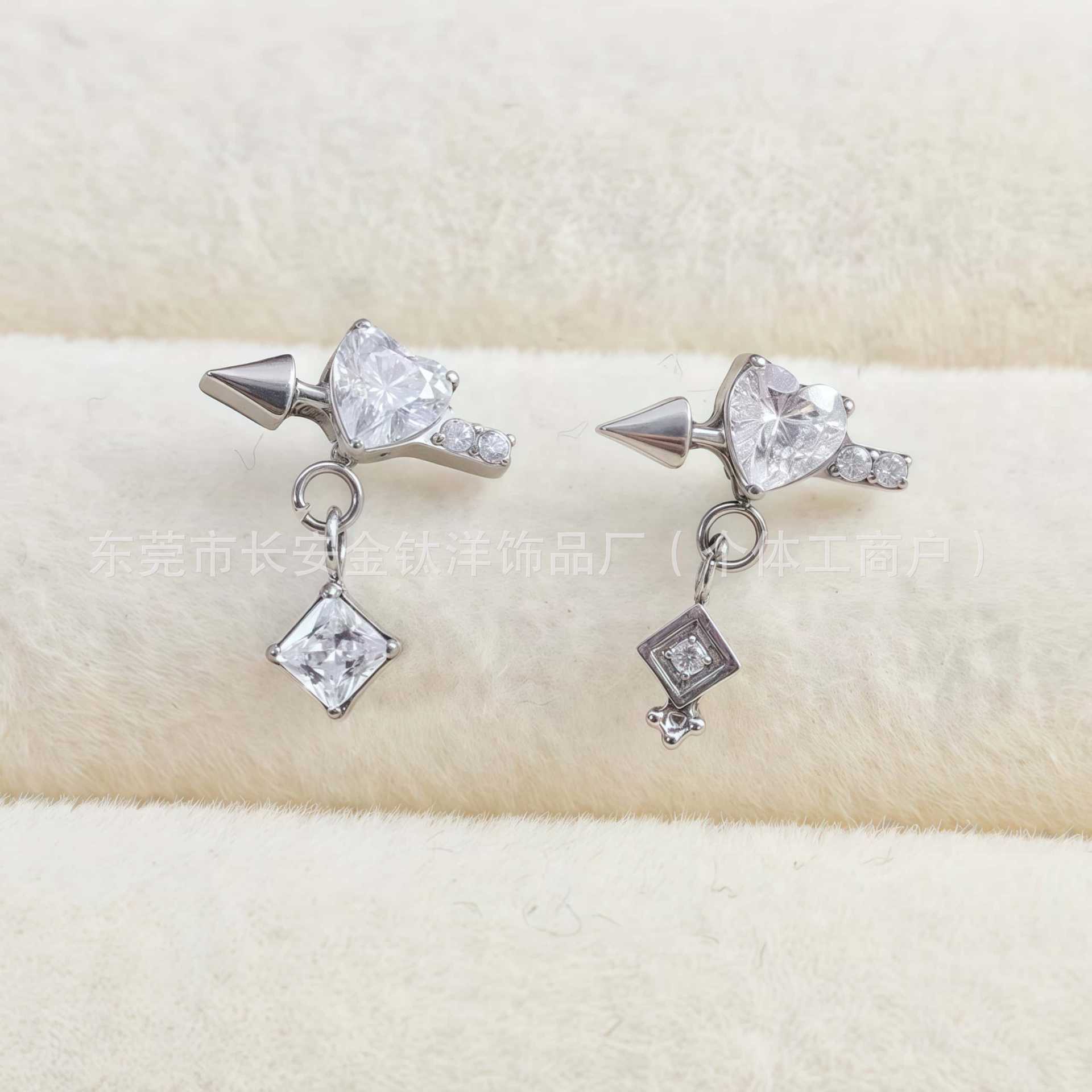 F136 Titanium Heart Cupid Zircon Earring Pendant Lip Piercing Nose Piercing Ear Bone Piercing G23 Titanium Alloy Jewelry detail image 4