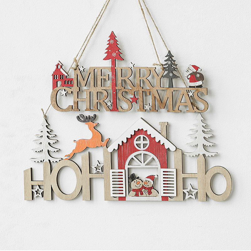Hong Kong Heng Navidad inglés Carta marca muñeco de nieve viejo Elk decoración de madera decoración de la ventana árbol de Navidad colgante
