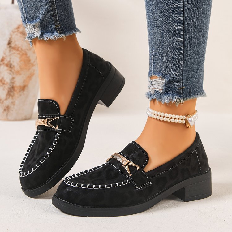 Retro loafers voor dames met metalen ketting en luipaardprint, plus size, lage schoenen, lente nieuw_voghion.com