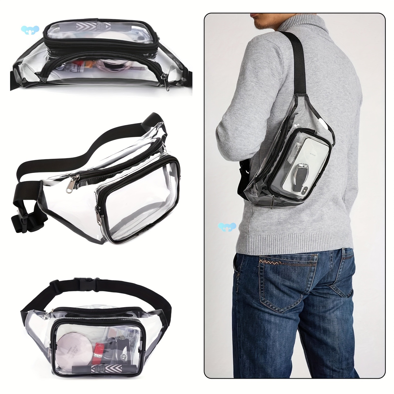 1pc Contemporary Transparent pvc Waist Bag with Adjustable