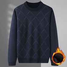 加绒加厚中老年圆领套头针织衫爸爸装保暖毛衣秋冬季外套大码男装