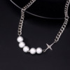Korean Dadong Gate KVK reflective pearl asymmetric stitching chain temperament with cross shelf diamond necklace women