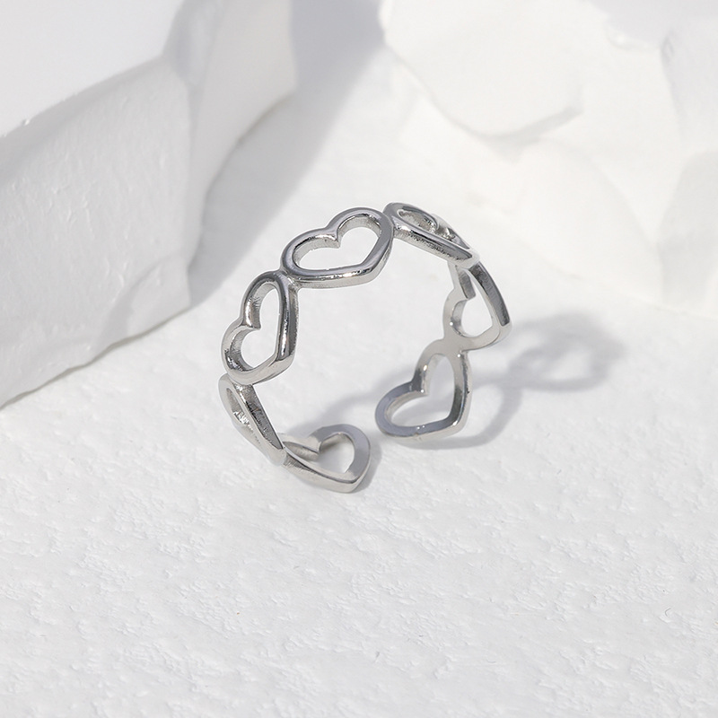 Sweet Heart Shape Stainless Steel Plating Hollow Out Open Ring 1 Piece