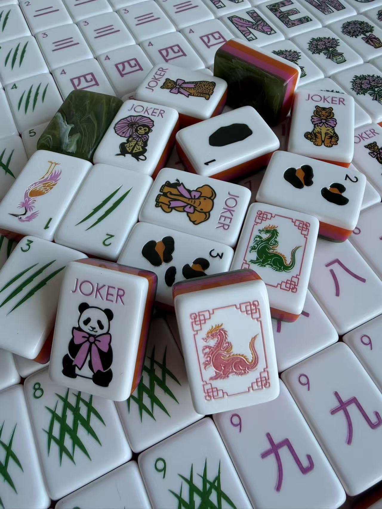 Creative Cartoon Mahjong Tiles Acrylic Hand-Cranked Mahjong Home Party Entertainment Toy Panda Animal Pattern