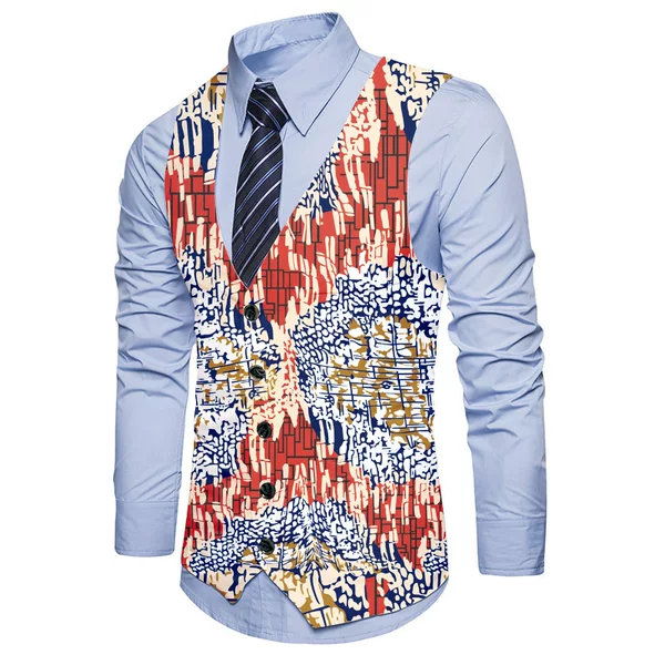 2026 Autumn and Winter New Cross-Border Foreign Trade European Size Single-Breasted Vest Fashion Personalized Printed Men's Suit Vest