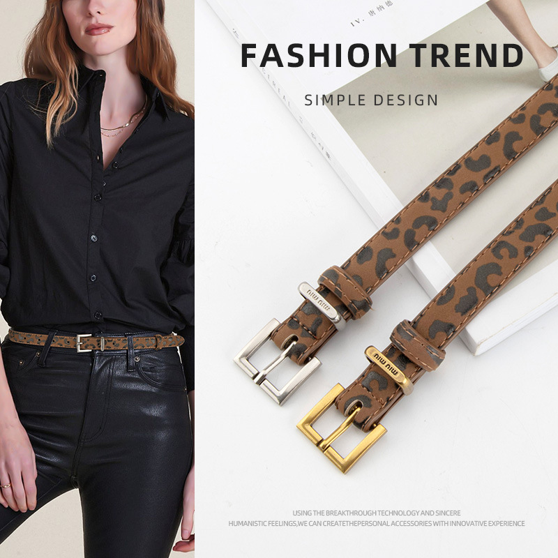 New Trendy Women's Belt Genuine Leather Leopard Print Korean Style Versatile Dress Jeans Decorative Belt Women's Cross-Border