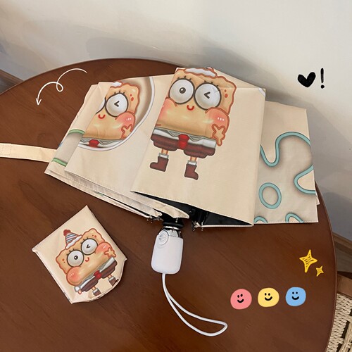 3D three-dimensional sense SpongeBob SquarePants fully automatic umbrella for women, sunny or rainy, high-value sun protection black plastic sun umbrella