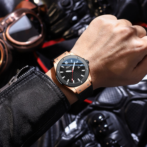 Dawn sweep second movement transparent bottom calendar men's watch live silicone band fashion quartz watch for men