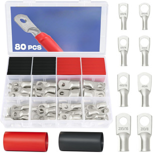 Cross-border 80PCS tin copper wire lug kit, AWG 8 6 4 2 heavy battery power