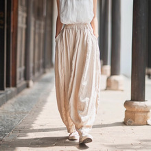 春夏棉麻女装文艺复古裤子宽松舒适32片拼接南瓜裤
