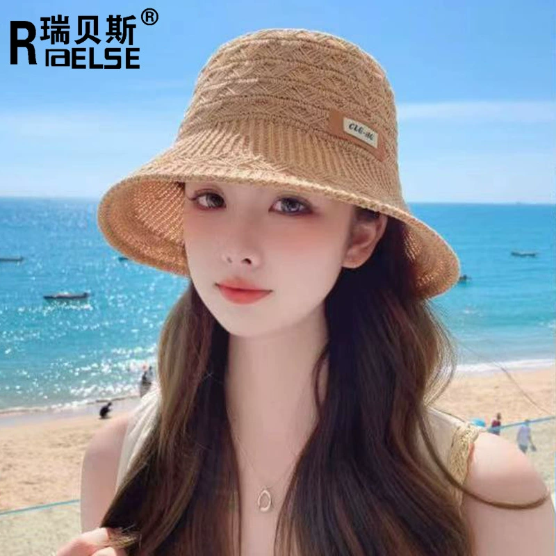 New spring and summer breathable bucket hat English cloth label large edge hollow fisherman hat sun protection sun hat women