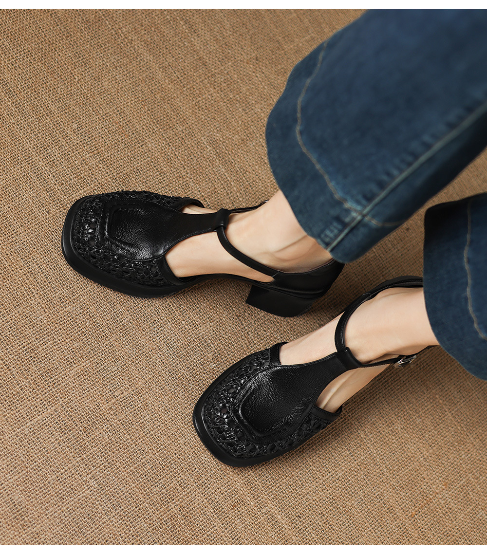 Sandal cao gót nữ mũi nhọn quai chữ T đế dày gót 7 cm — đen chi tiết 8