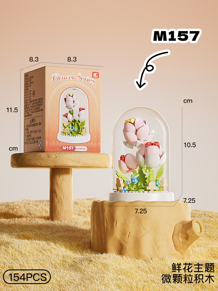 Compatible rosa claveles flores árbol alto ensamblaje bloques de flores en maceta juguetes para niños chicas diy hecha a mano