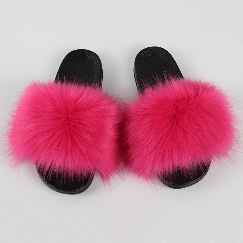 Faux fox fur slippers fashion summer furry fur slippers women's indoor and outdoor non-slip sandals