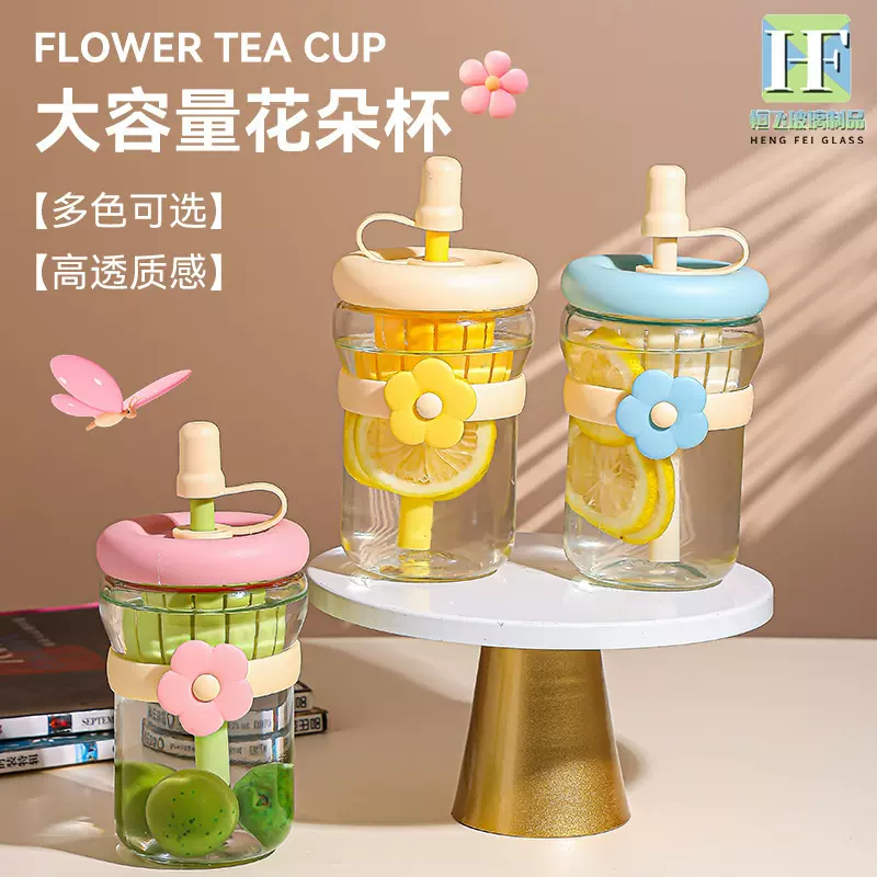 夏季新款花茶杯茶水分离杯泡茶过滤杯子玻璃杯水杯女生高颜值卡通