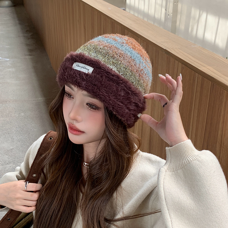Knitted Beanie Hat For Women Warm Plush Versatile Ear Protection_voghion.com