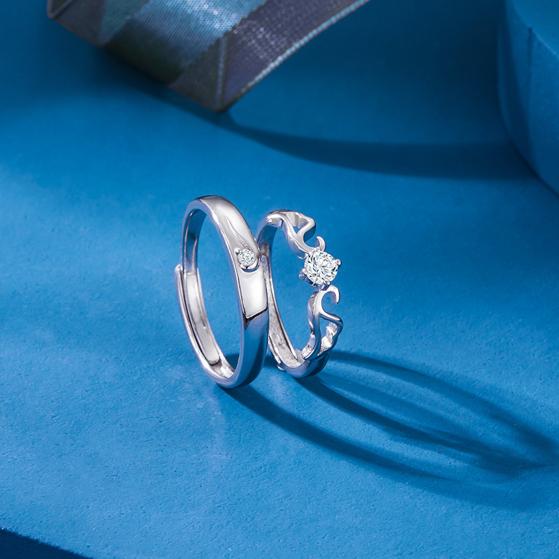 Anillo de pareja anillo de pareja de plata esterlina diseño de moda incrustado en diamantes sentido nicho anillo de dedo índice letras ajustables