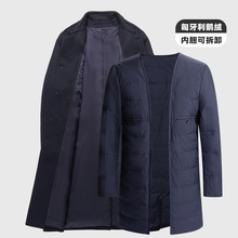 冬季厚款男士15.2um纯羊绒过膝长款鹅绒内胆可拆卸宾霸里布男外套