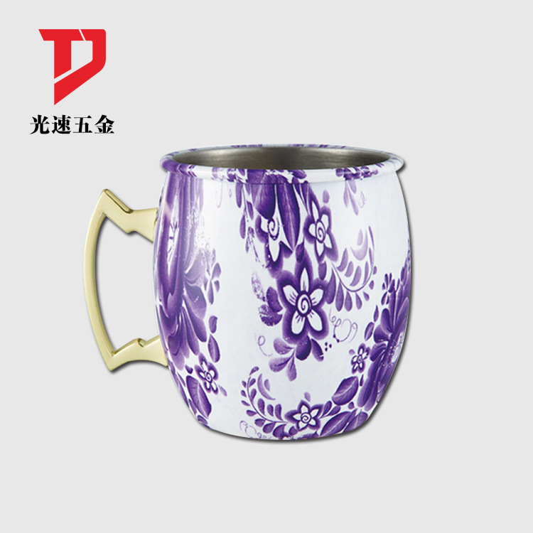 Taza de cerveza de acero inoxidable creativo patrón de dibujos animados taza de tambor taza de cóctel taza de mula de Moscú