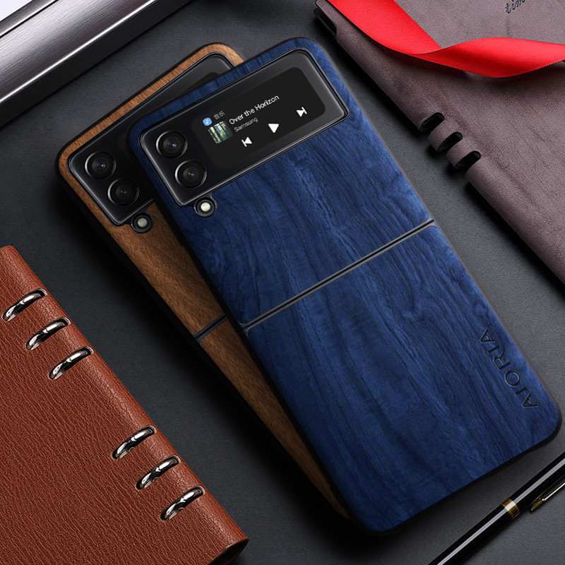 Suitable for Samsung Galaxy Z Flip4 5g Fold 4 Simple Staggered Wood Grain Mobile Phone Protective Case