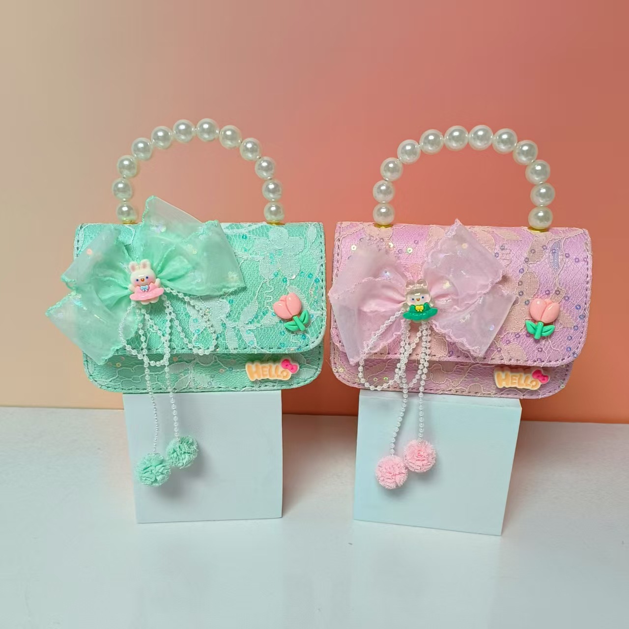 Bolso portátil de perlas de princesa conejo arco de hombro bolso de cadena bolso pequeño bolso de cambio de Año Nuevo