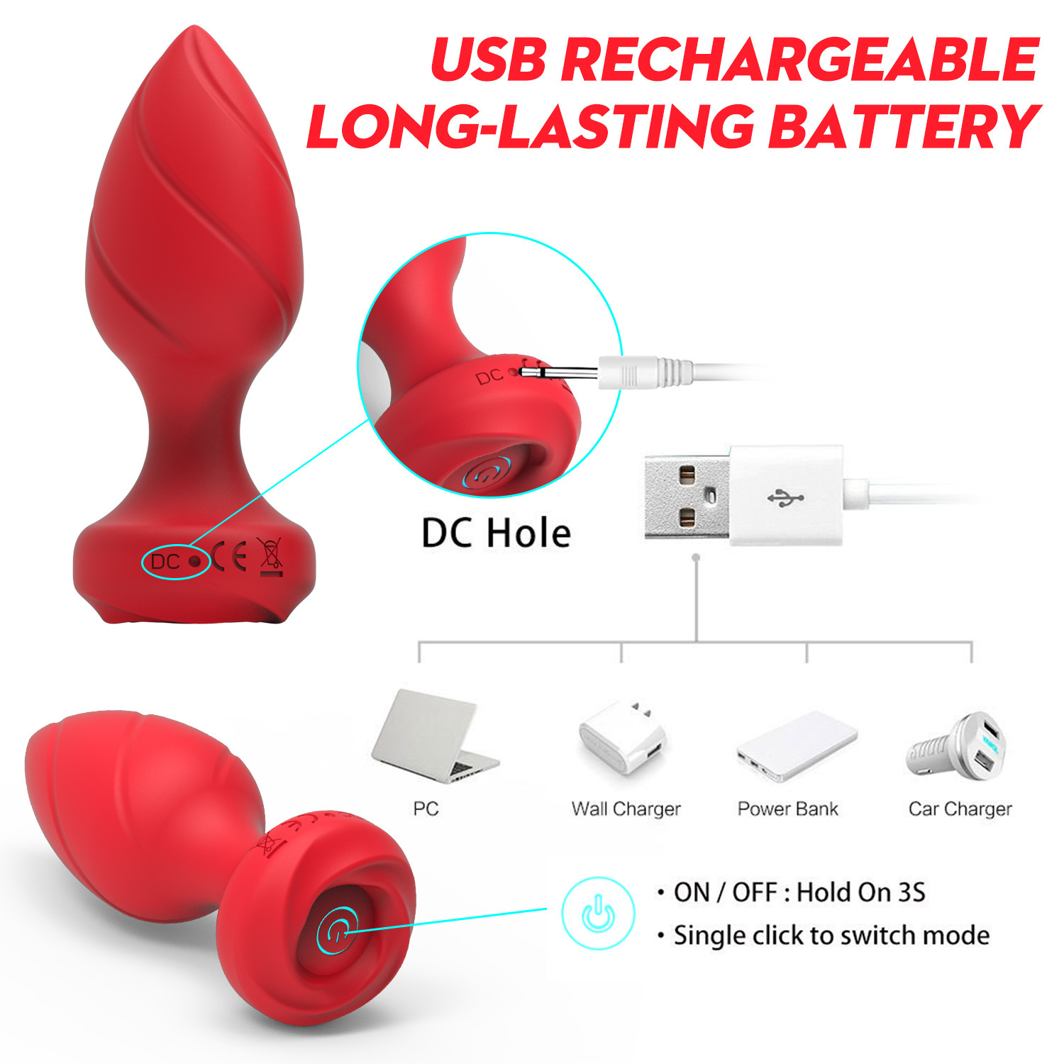 Butt Plug With 10 Frequency Remote Control Vibration Unisex Toy_voghion.com